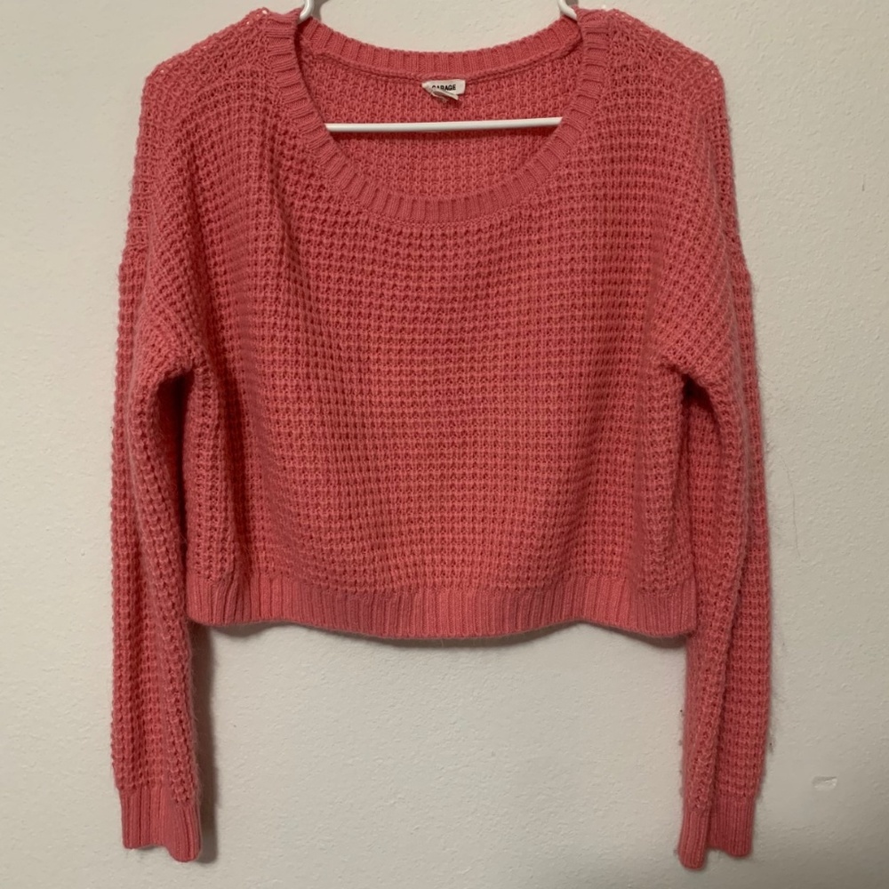 Garage Cropped Knitted Sweater (Pink)